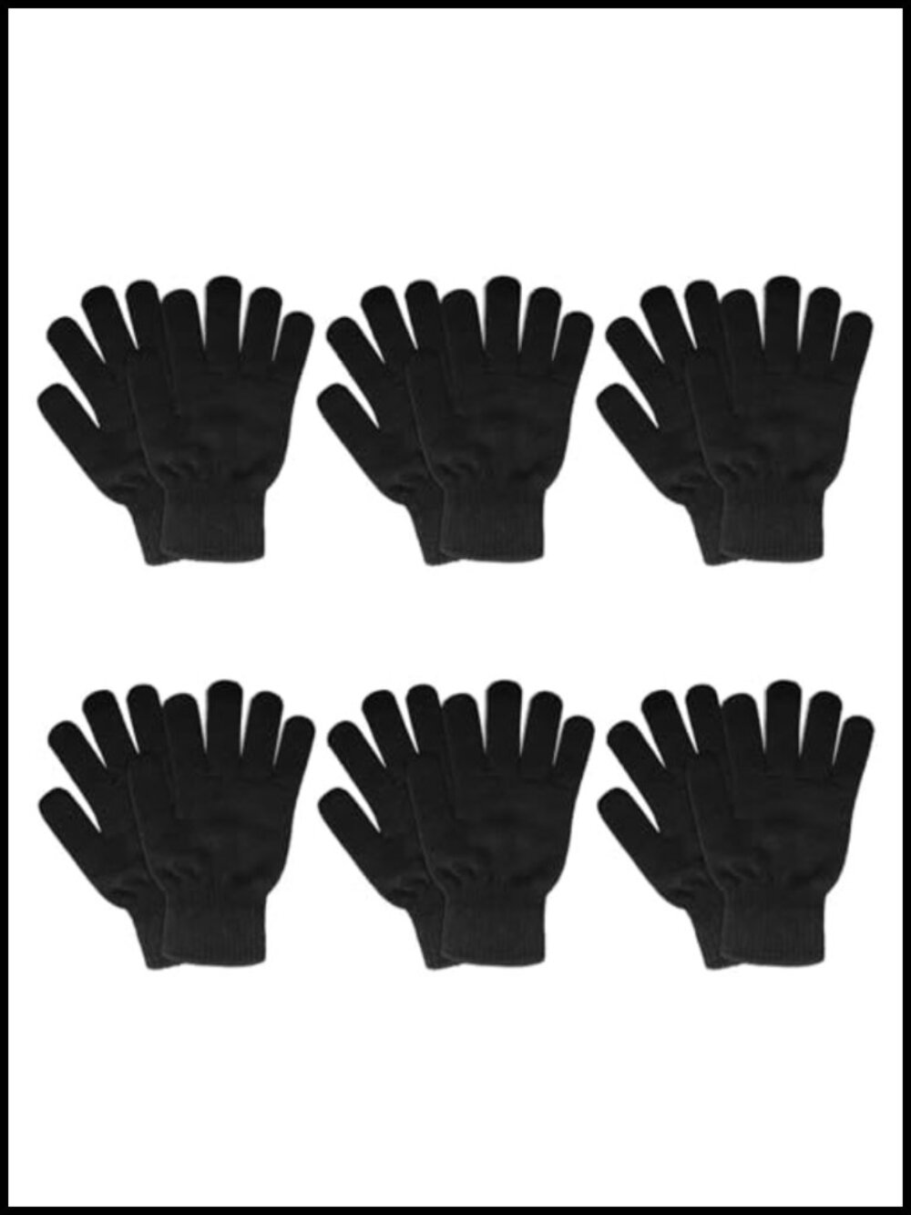 Winter Knit Gloves 6 Pairs Acrylic Warm Stretchy One Size Driving